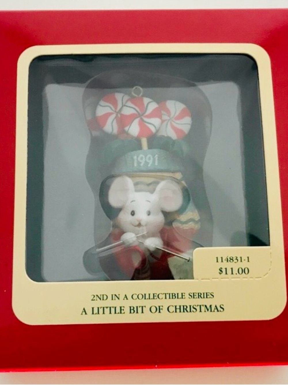 1991 A little bit of Christmas White Mouse Knitting Ornament - Picture 2 of 2